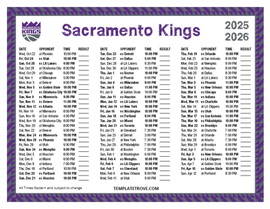 Sacramento Kings 2025-26 Printable Schedule