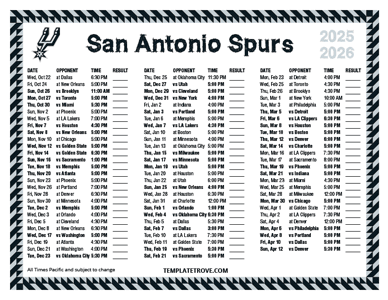 San Antonio Spurs 2025-26 Printable Schedule - Pacific Times