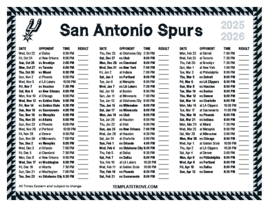 San Antonio Spurs 2025-26 Printable Schedule