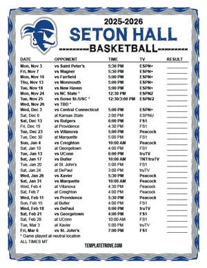 Seton Hall Pirates Basketball 2025-26 Printable Schedule - Mountain Times