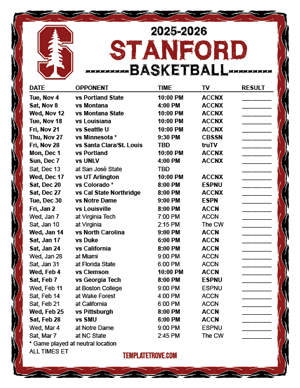 2024-25 Printable Stanford Cardinal Basketball Schedule