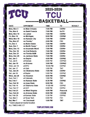TCU Horned Frogs Basketball 2025-26 Printable Schedule - Central Times