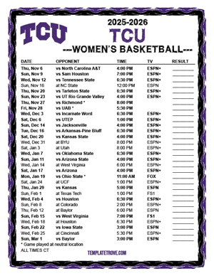 TCU Horned Frogs Women's Basketball 2025-26 Printable Schedule - Central Times