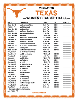 Texas Longhorns women's basketball 2025-26 Printable Schedule - Pacific Times