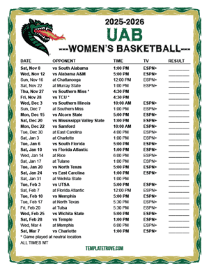 UAB Blazers women's basketball 2025-26 Printable Schedule - Mountain Times