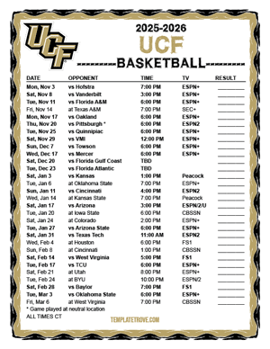 UCF Knights Basketball 2025-26 Printable Schedule - Central Times