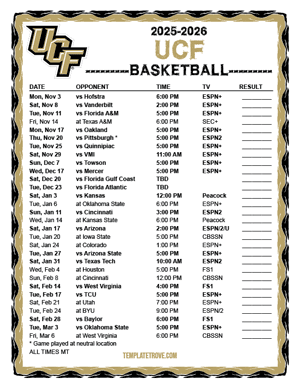 UCF Knights Basketball 2025-26 Printable Schedule - Mountain Times
