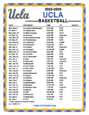 UCLA Bruins Basketball 2025-26 Printable Schedule - Central Times