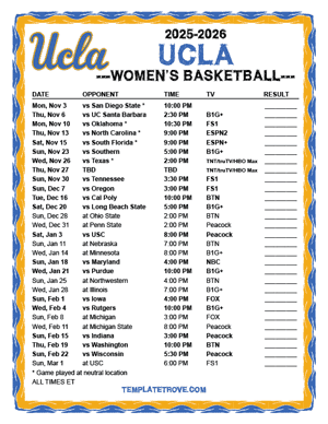 2024-25 Printable UCLA Bruins Women's Basketball Schedule