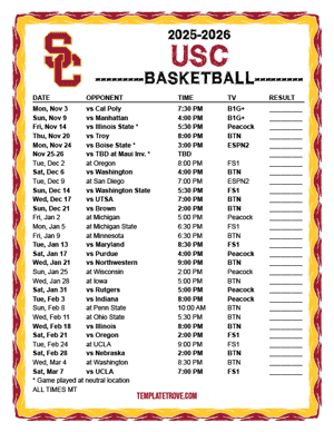 USC Trojans Basketball 2025-26 Printable Schedule - Mountain Times