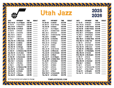 2025-26 Printable Utah Jazz Schedule - Central Times