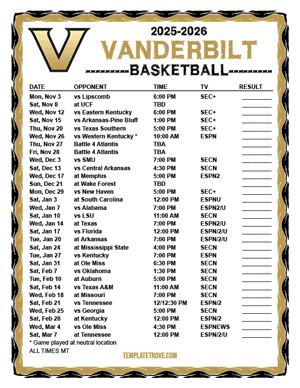 Vanderbilt Commodores Basketball 2025-26 Printable Schedule - Mountain Times