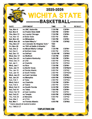 2024-25 Printable Wichita State Shockers Basketball Schedule