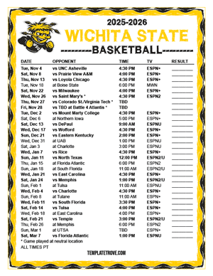 Wichita State Shockers Basketball 2025-26 Printable Schedule - Pacific Times