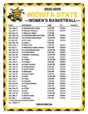 Wichita State Shockers women's basketball 2025-26 Printable Schedule - Pacific Times