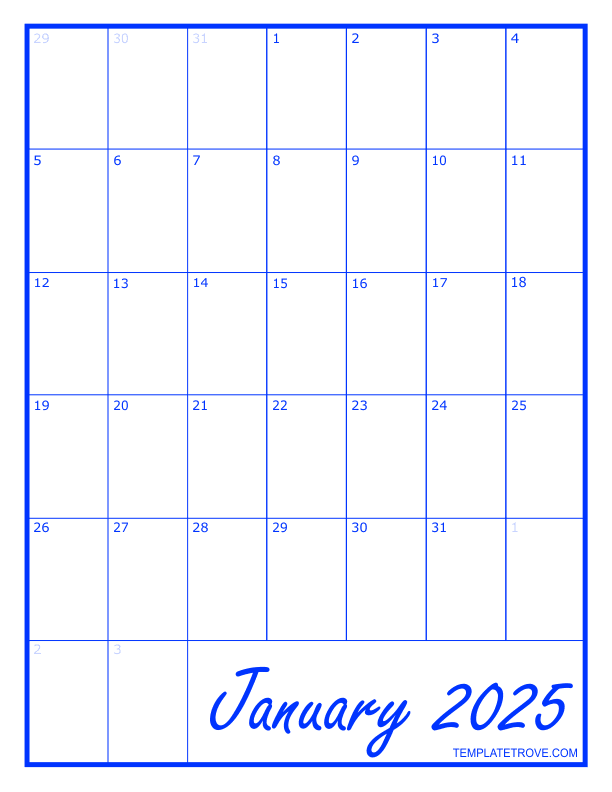 Calendar 2025 Blank Printable 