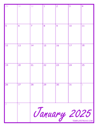 2025 Blank Monthly Calendar - Purple