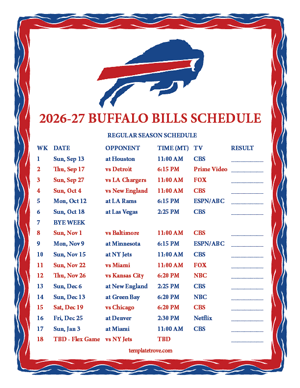 Buffalo Bills 2026-27
Printable Schedule - Mountain Times