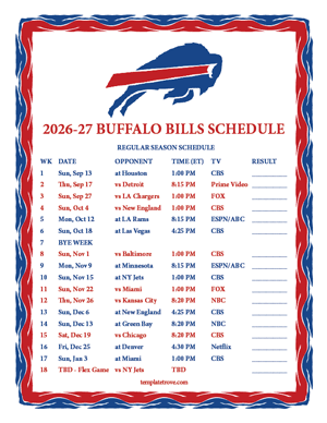 Buffalo Bills 2026-27
Printable Schedule