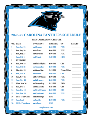 Carolina Panthers 2026-27
Printable Schedule