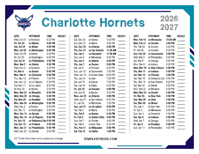 Charlotte Hornets 2026-27 Printable Schedule - Mountain Times
