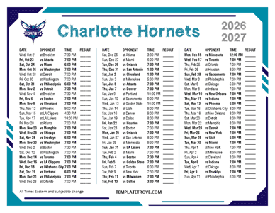 Charlotte Hornets 2026-27 Printable Schedule