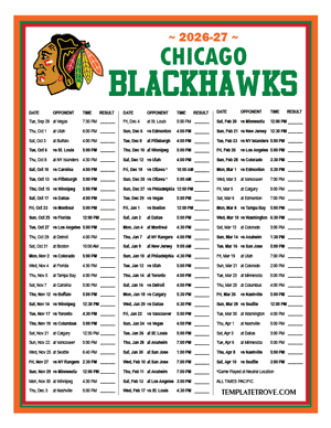 Chicago Blackhawks 2026-27 Printable Schedule - Pacific Times