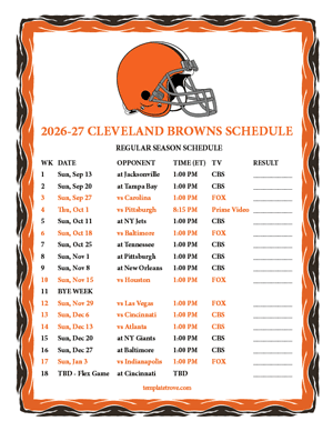 Cleveland Browns 2026-27
 Printable Schedule