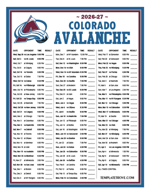 Colorado Avalanche 2026-27 Printable Schedule - Central Times