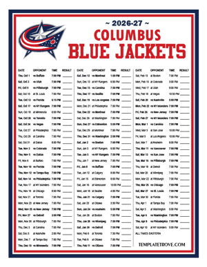 Columbus Blue Jackets 2026-27 Printable Schedule