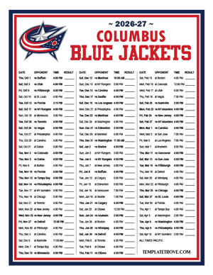 2026-2027 Printable Columbus Blue Jackets Schedule