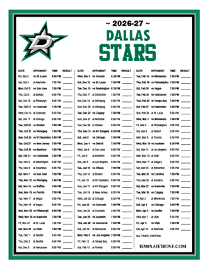 Dallas Stars 2026-27 Printable Schedule - Central Times