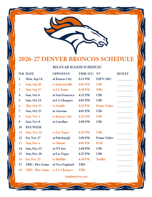 Denver Broncos 2026-27
Printable Schedule
