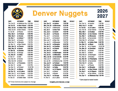 2026-27 Printable Denver Nuggets Schedule - Central Times