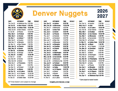 Denver Nuggets 2026-27 Printable Schedule