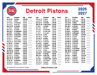 Detroit Pistons 2026-27 Printable Schedule - Pacific Times