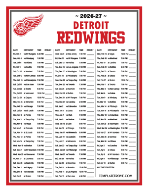 Detroit Red Wings 2026-27 Printable Schedule