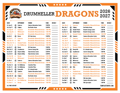 Drumheller Dragons 2026-27 Hockey Schedule