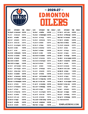 Edmonton Oilers 2026-27 Printable Schedule - Mountain Times