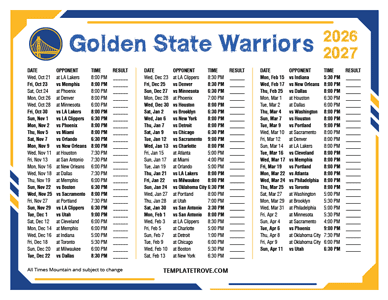 Golden State Warriors 2026-27 Printable Schedule - Mountain Times