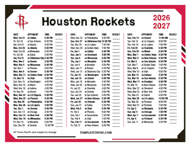 Houston Rockets 2026-27 Printable Schedule - Pacific Times