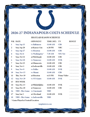 Indianapolis Colts 2026-27
 Printable Schedule - Mountain Times