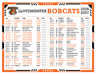 Lloydminster Bobcats 2026-27 Hockey Schedule