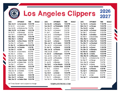 Los Angeles Clippers 2026-27 Printable Schedule
