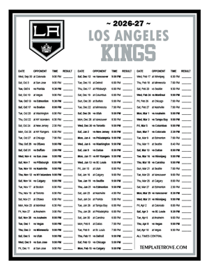 Los Angeles Kings 2026-27 Printable Schedule - Central Times