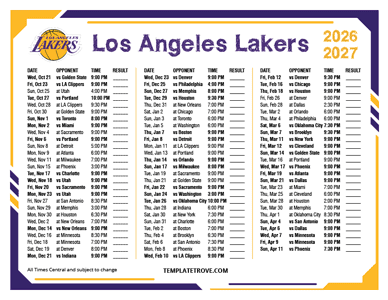 2026-27 Printable Los Angeles Lakers Schedule - Central Times