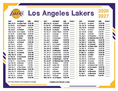 Los Angeles Lakers 2026-27 Printable Schedule