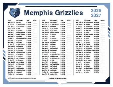 Memphis Grizzlies 2026-27 Printable Schedule - Mountain Times