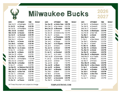 Milwaukee Bucks 2026-27 Printable Schedule - Mountain Times