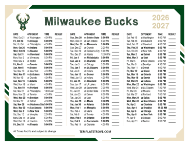 Milwaukee Bucks 2026-27 Printable Schedule - Pacific Times